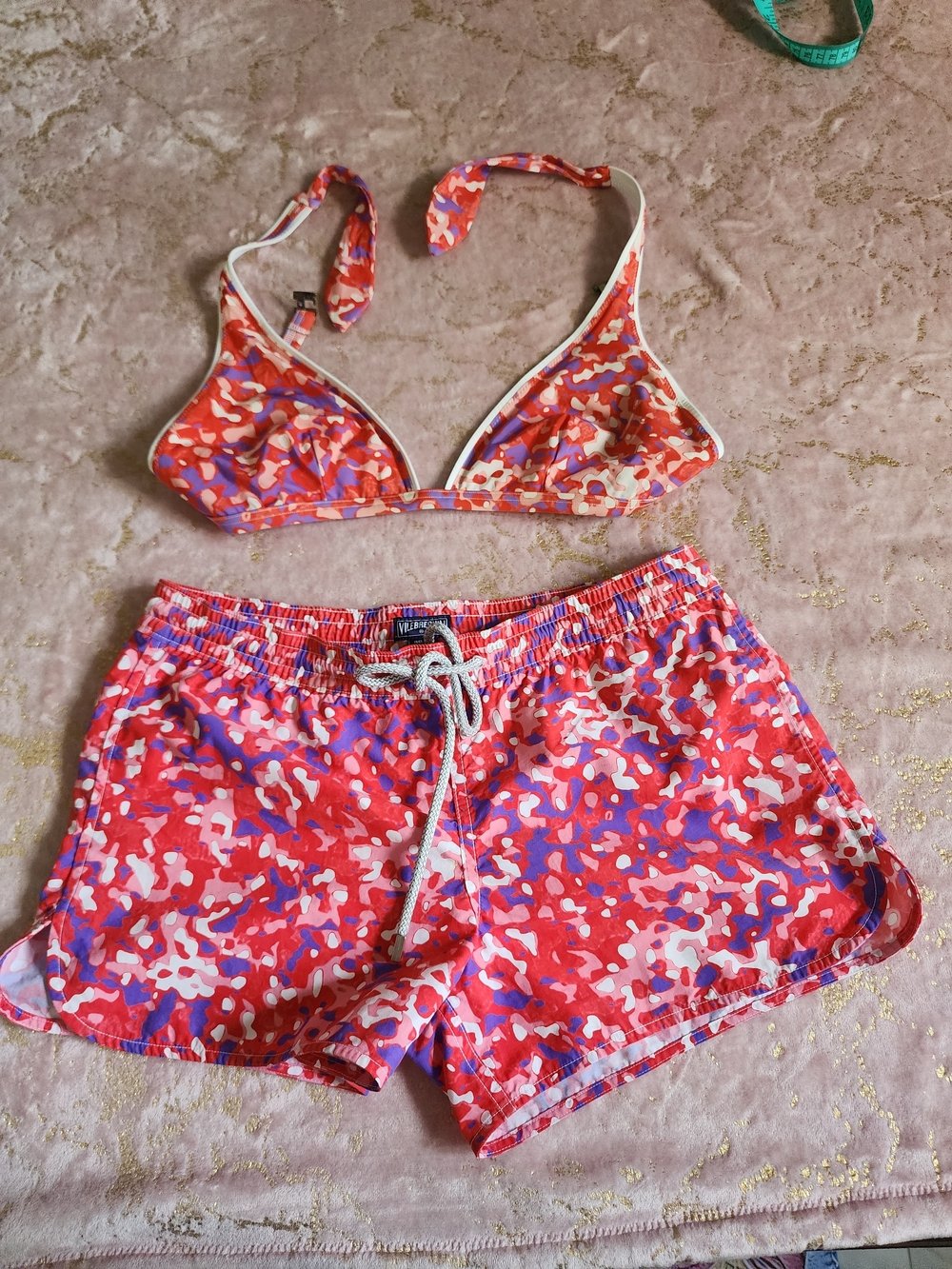 VILEBREQUIN | Pink Red Multicolor Bikini Top and Swim Shorts Set